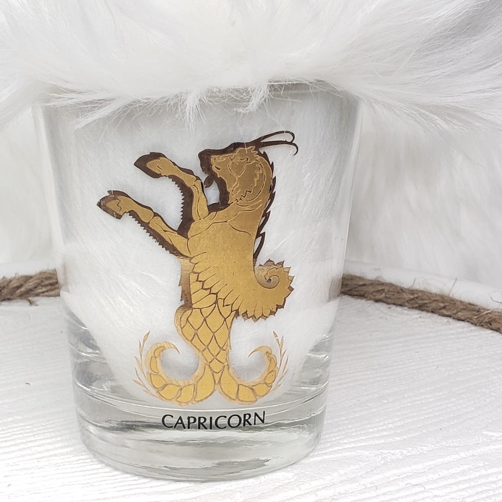 Vintage MCM Anchor Hocking Zodiac Astrology w Gold Capricorn Glass